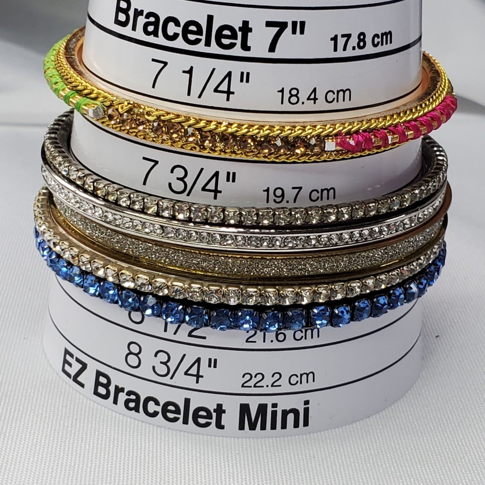 VTG 6 Multicolor Rhinestone Glitter & Metal Bangles Gold & Silver-Tone Mixed - Picture 6 of 7